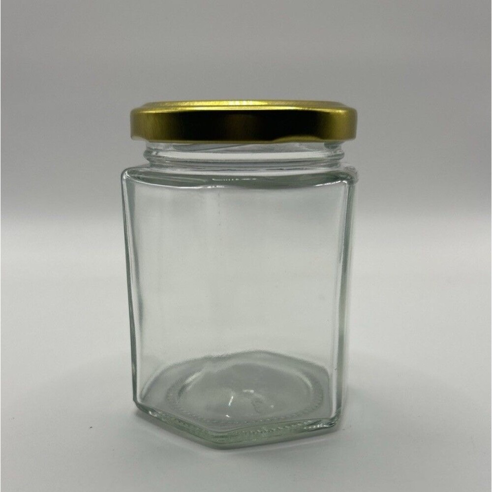 Hexagon Glass Jars 3-3/4 oz (110 ml) w/ Gold-Colored Lids 12 jars